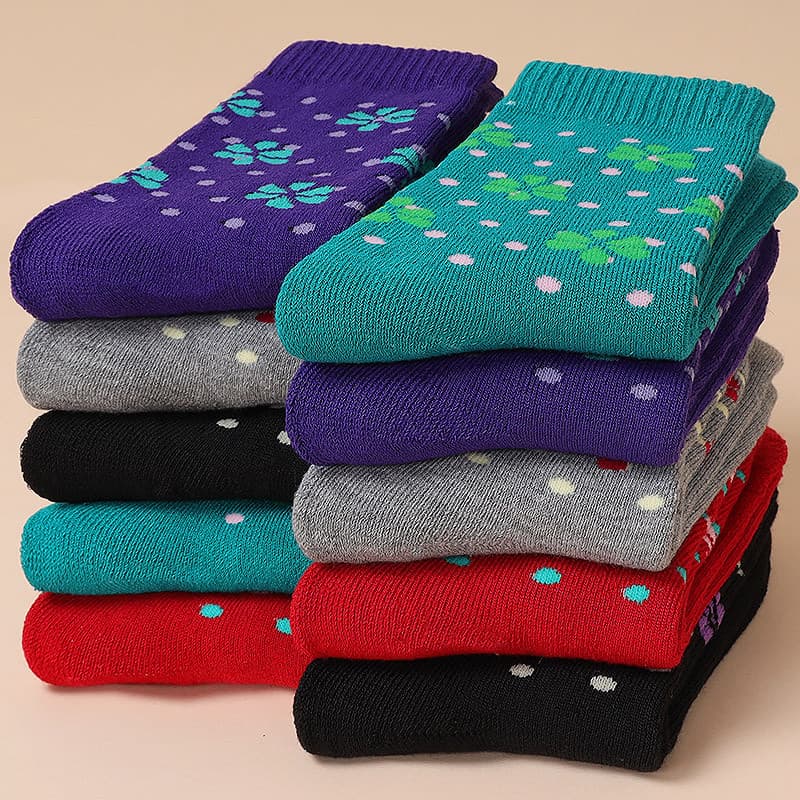 10 pares de forro de lã de inverno engrossado quente trevo de quatro folhas Terry toalha meias femininas avó algodão boc