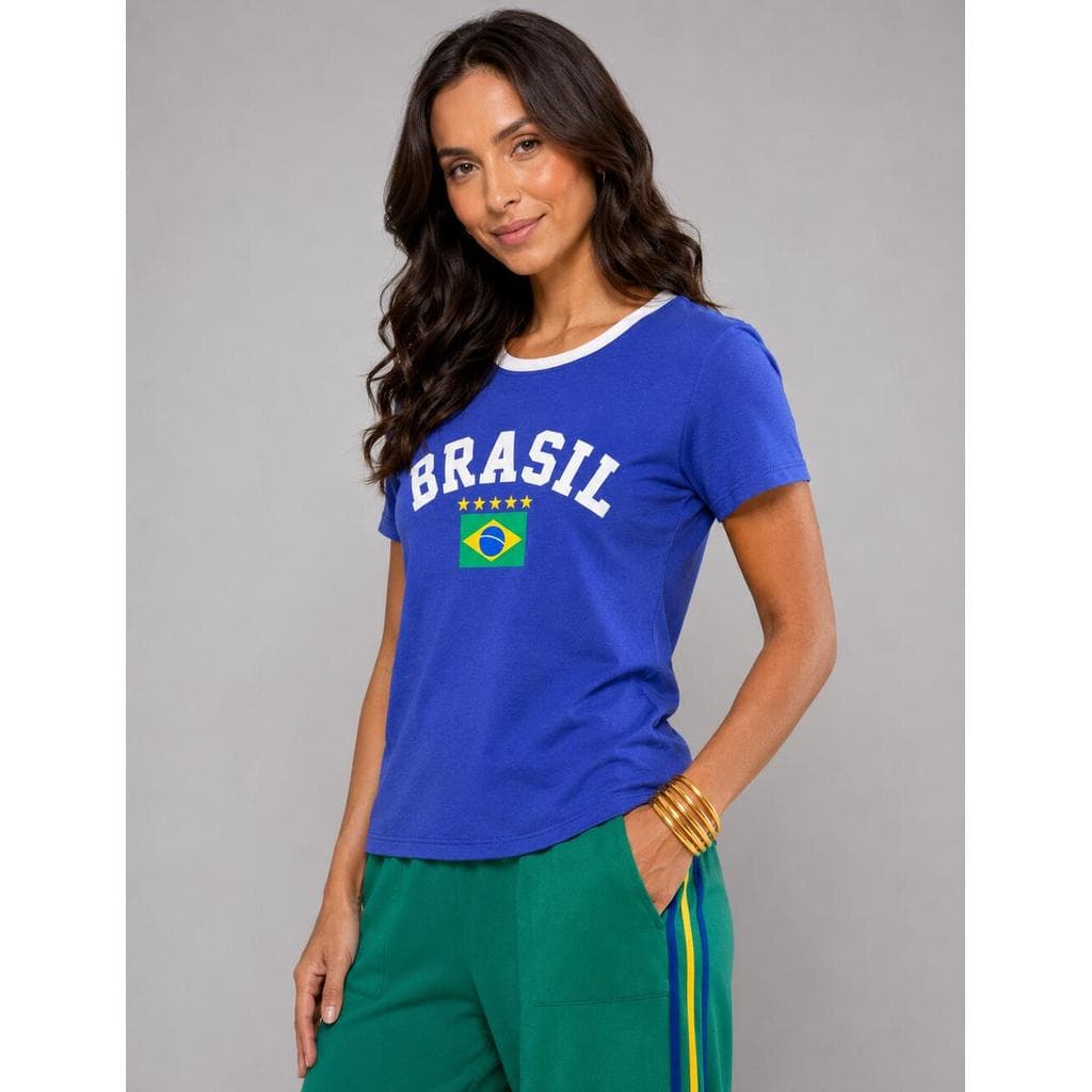 Blusa Manga Curta Bandeira Brasil Malha Comfy Salvatore