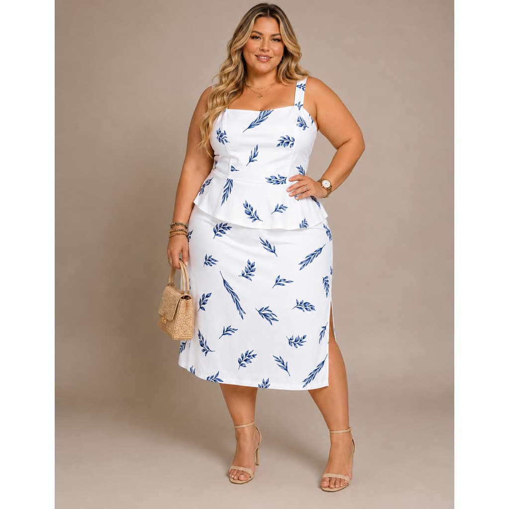 Conjunto Feminino Viscose Plus Size Forrado Elegante Com Saia Longa e Alça Fina - Roupa de Verão