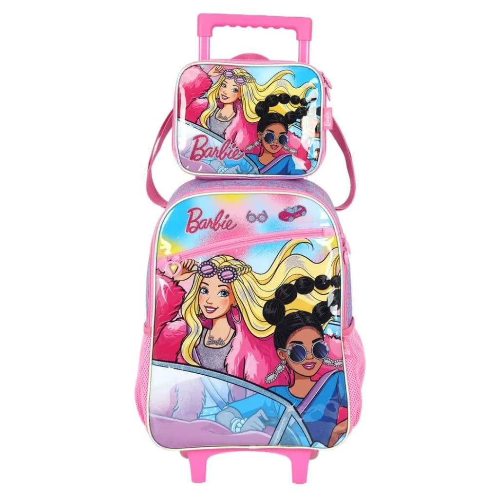 Kit Mochila  Rodinha Lancheira Infantil Barbie Carro Luxcel