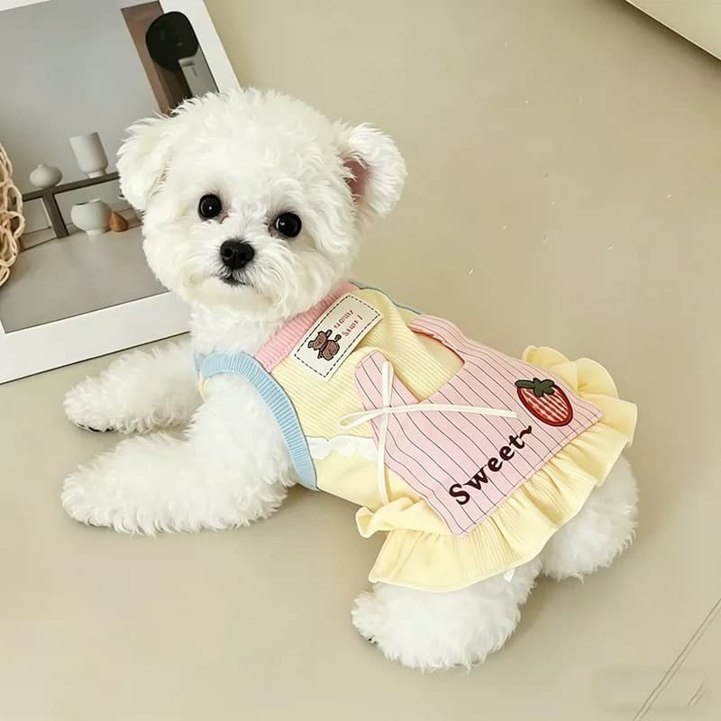 Roupa para Cães Primavera/Verão, Colete Fino, Vestido Fofo com Alças, Roupa para Gatos, Bichon Frise e Cães Teddy SMWP