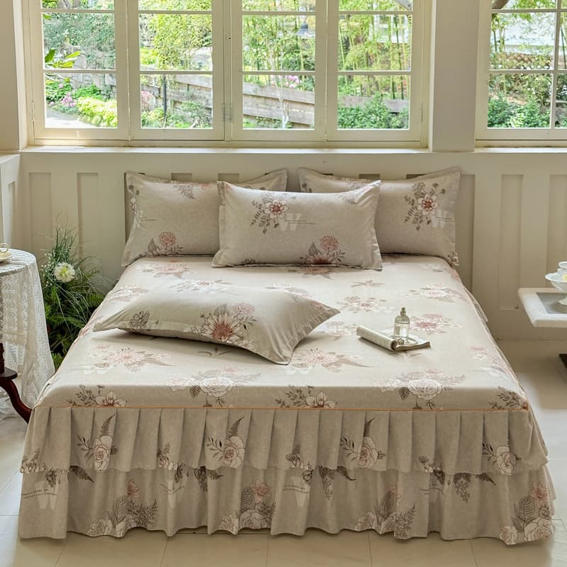 Quatro estações novo estilo macio pele-amigável impresso saia de cama conjunto de três peças classe A mãe estilo bebê ca