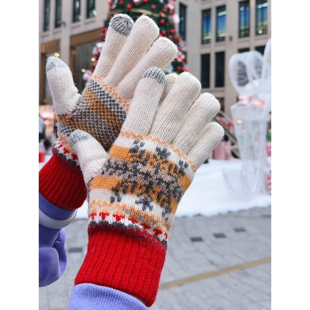 W inverno natal floco de neve lã tela sensível ao toque luvas de lã dupla camada quente ano novo estudante bonito cinco-