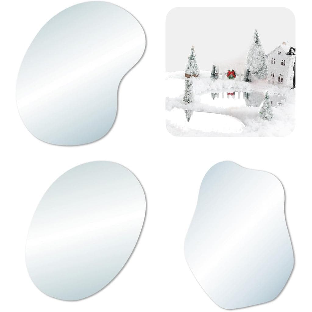 3 Peças de Lago com Espelho de Vidro Real para Vila de Natal, Lago de Patinação no Gelo Premium para Cenários de Inverno