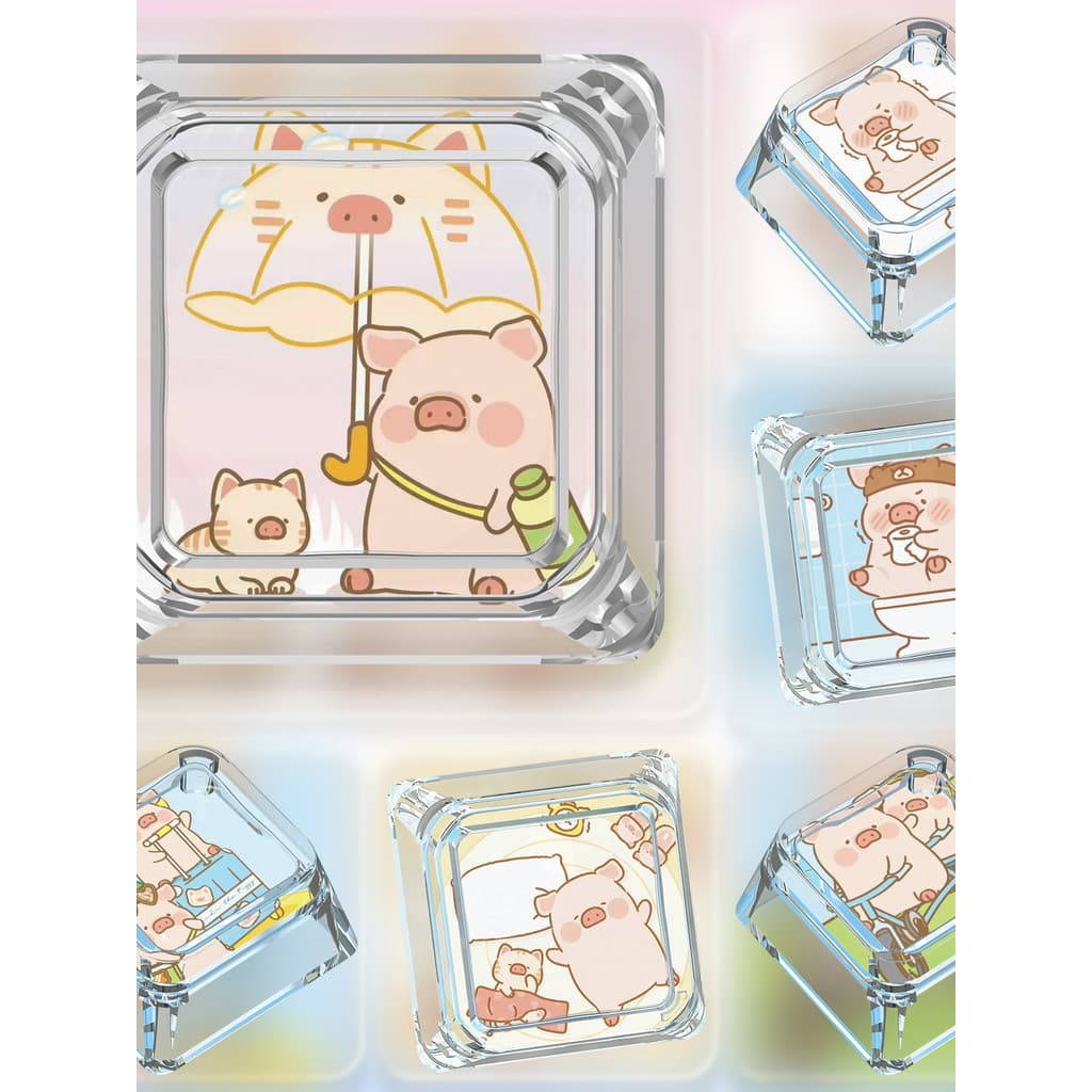 DEL Keycap Único Dos Desenhos Animados Bonito Q Versão lulu Pig Pacote Emoticon Limitado Eixo Cruz Teclado Mecânico Tran