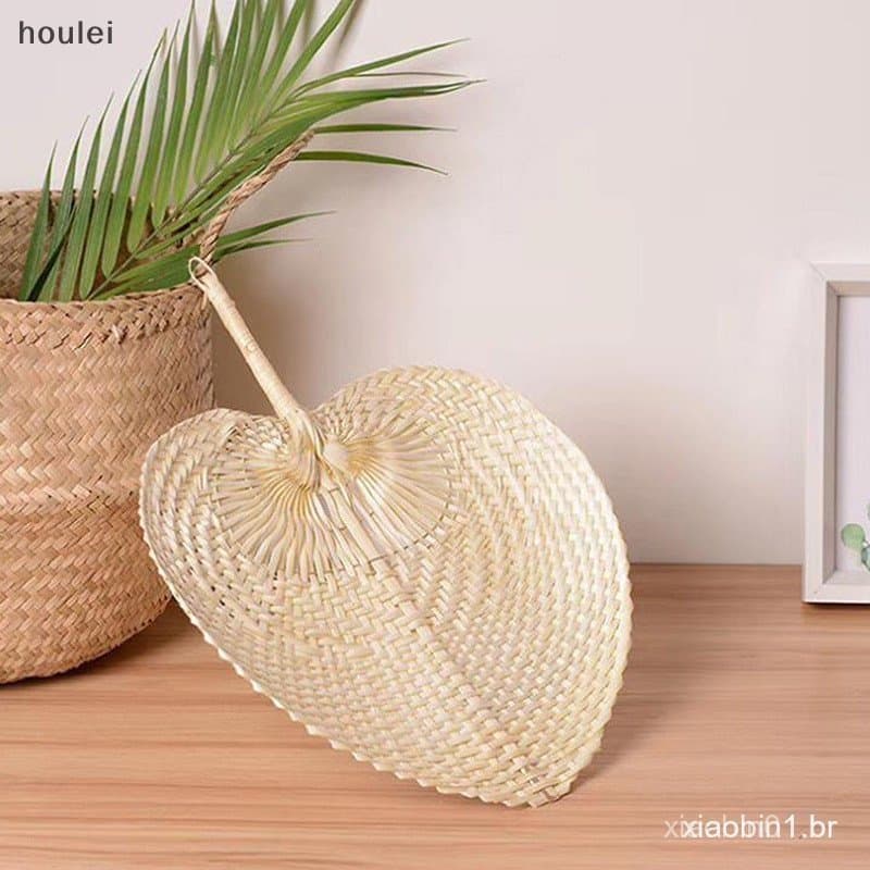 Leque de Palha Feito à Mão Leque de Bambu de Verão Tecido à Mão Decoração para Casa
