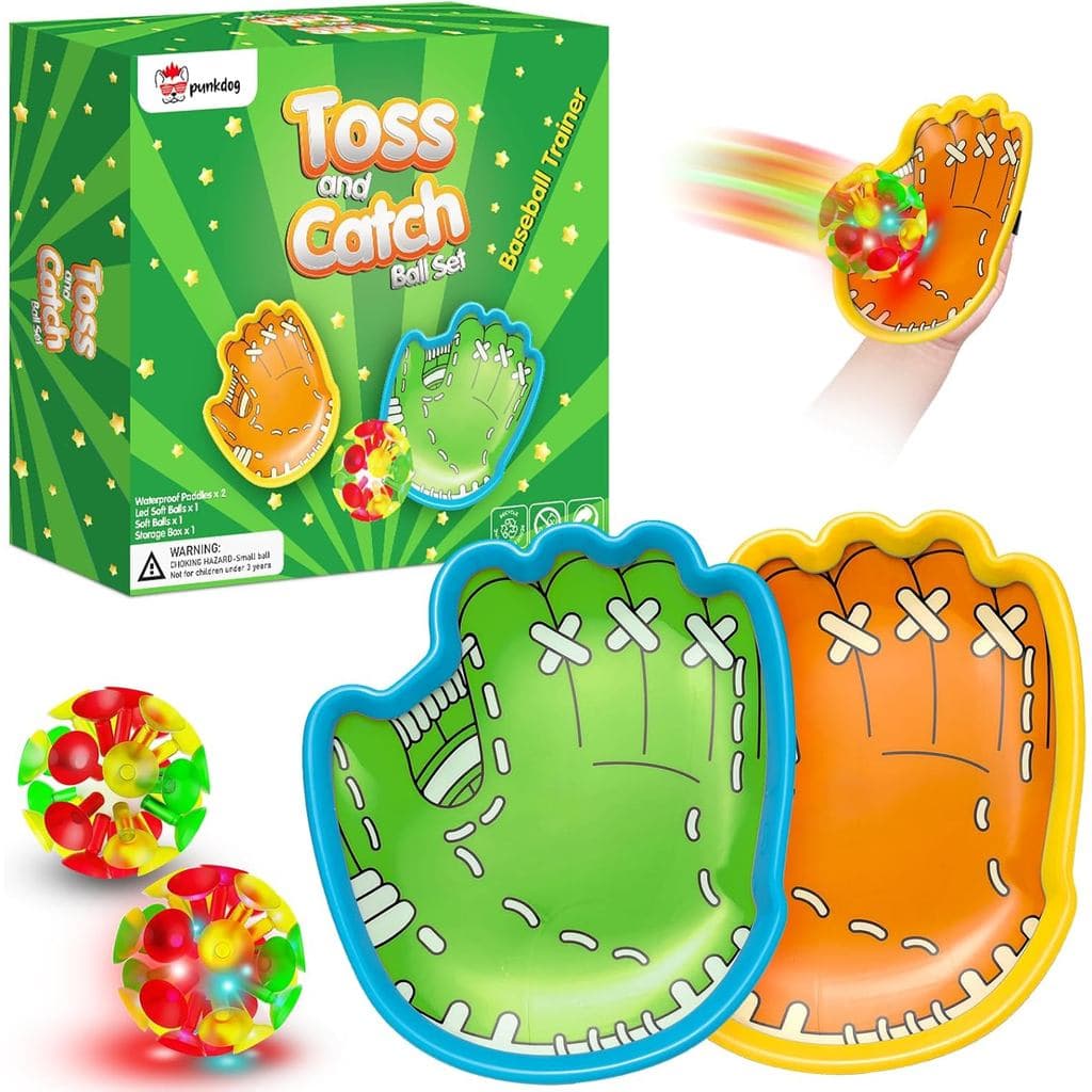 Conjunto de Jogo de Arremesso e Captura com Bola LED punkdog - 1 Bola LED e 1 Bola Normal com Ventosa, com 2 Luvas de Fá