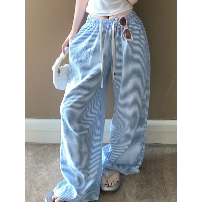 Primavera verão calças de pijama calças femininas nuvem algodão 2025 novo estilo listras azuis senhoras confortável exte