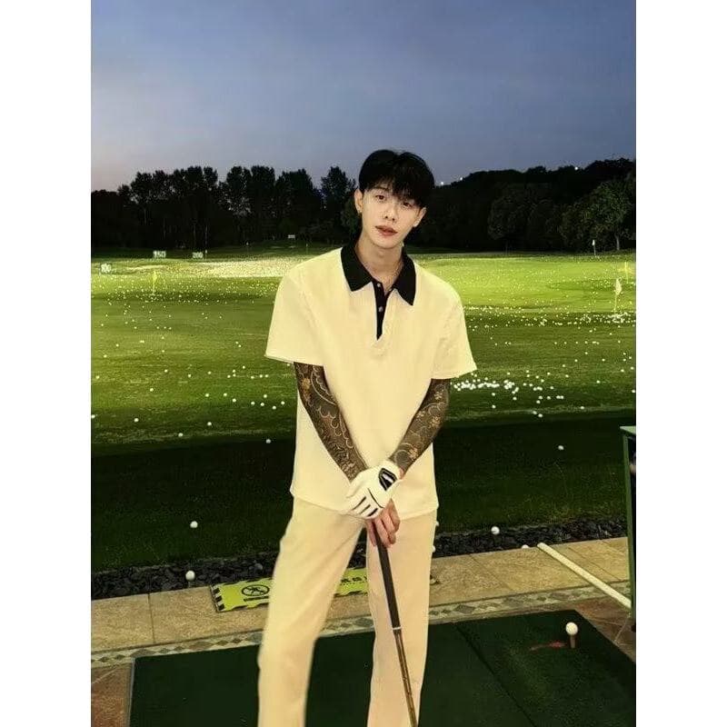 Binzi mesmo estilo falso de duas peças camisa polo de manga curta masculina verão rufião bonito High-End camiseta Design