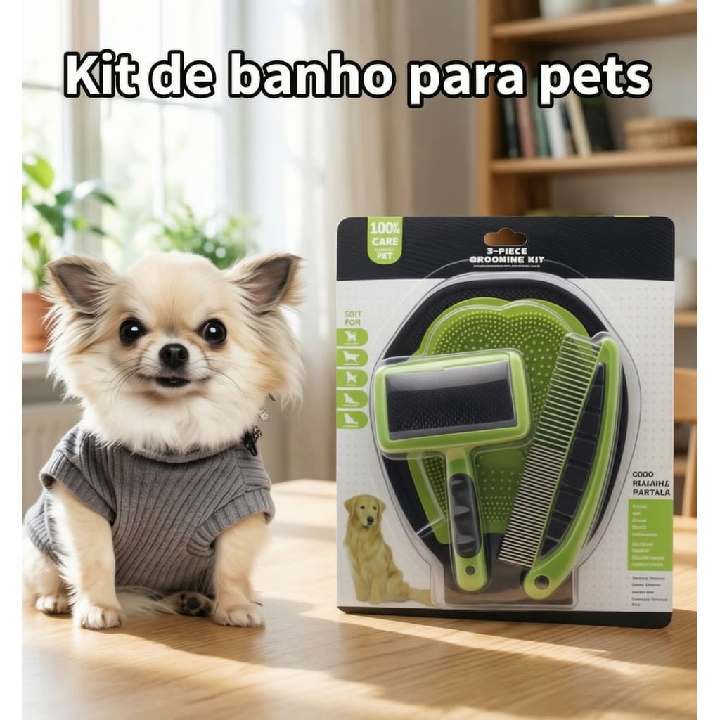 Conjunto de banho para animais de estimação, luvas de banho para remover pente de cabelo flutuante, pente de agulha de a