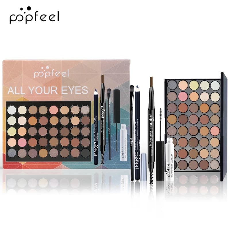 POPFEEL Conjunto De Maquiagem Para Os Olhos , Paleta De Sombras , Delineador , Rímel , Lápis De Sobrancelha , Caixa De F
