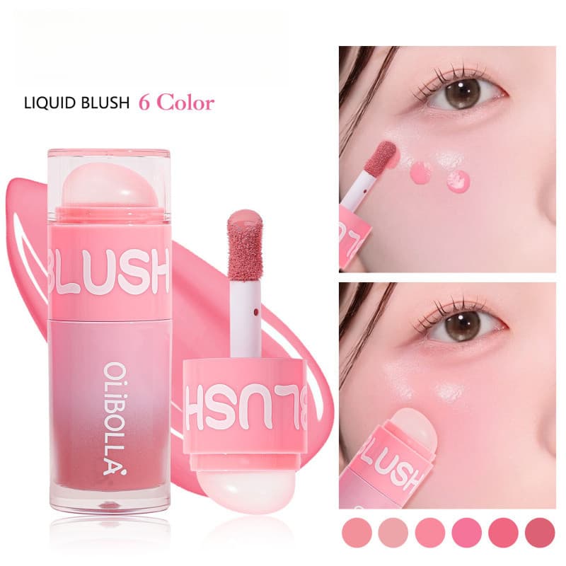 OLIBOLLA Blush líquido de duas cabeças de seis cores, hidratante líquido, fácil de manchas, maquiagem à prova d'água, bl