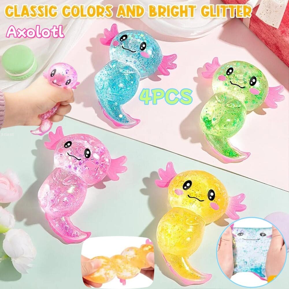 4 Pçs Glitter Axolotl Alívio Do Estresse Brinquedo Espremer Mole Anfíbio Sensorial Recuperação Lenta Para Crianças Calma