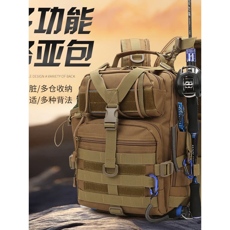 Mochila multifuncional ao ar livre masculina, bolsa de ombro mensageiro, grande capacidade, à prova d'água, tática, isca