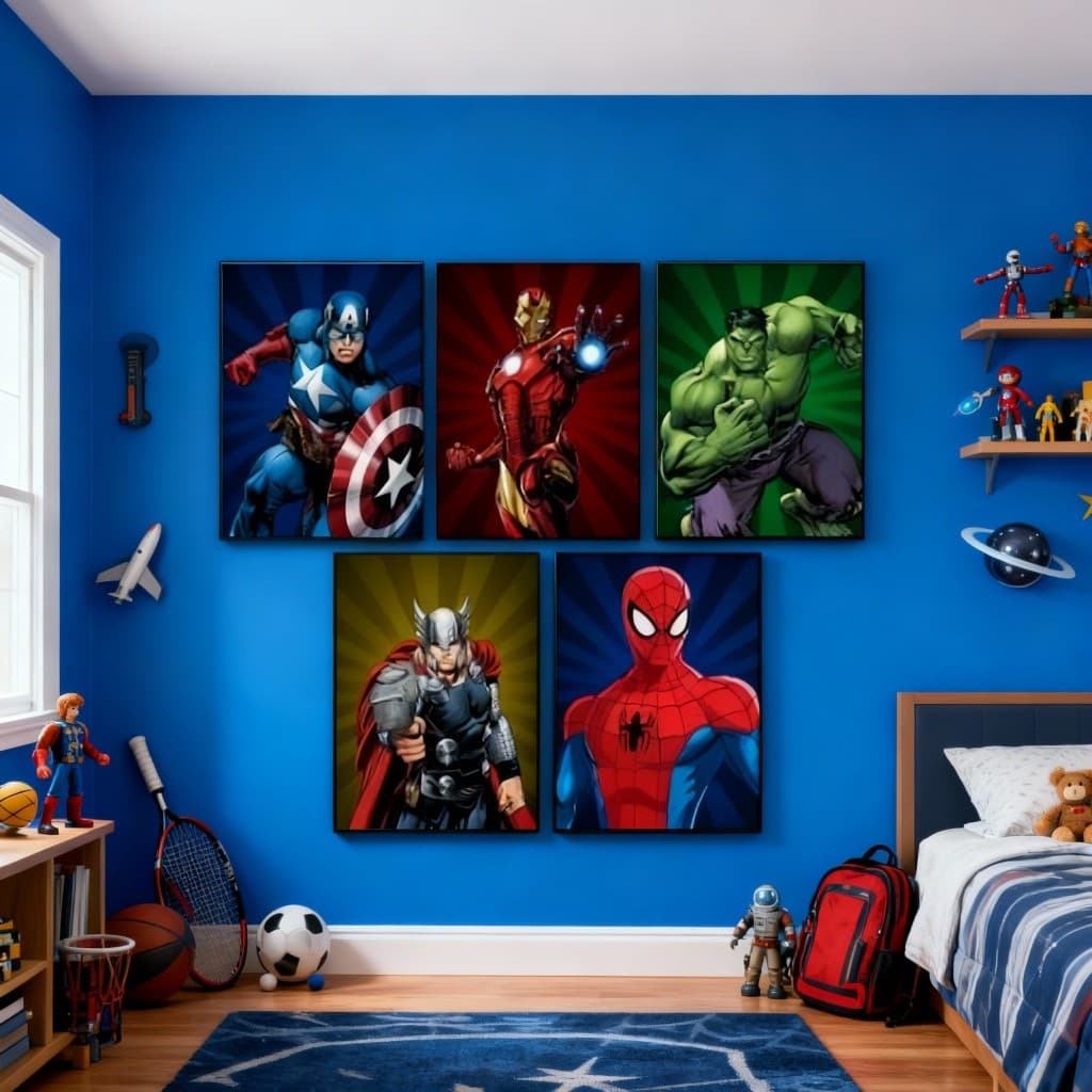 KIT 5 QUADROS DECORATIVOS MDF PARA PAREDE SALA QUARTO TEMA OS VINGADORES PROMOÇAO 40X60CM