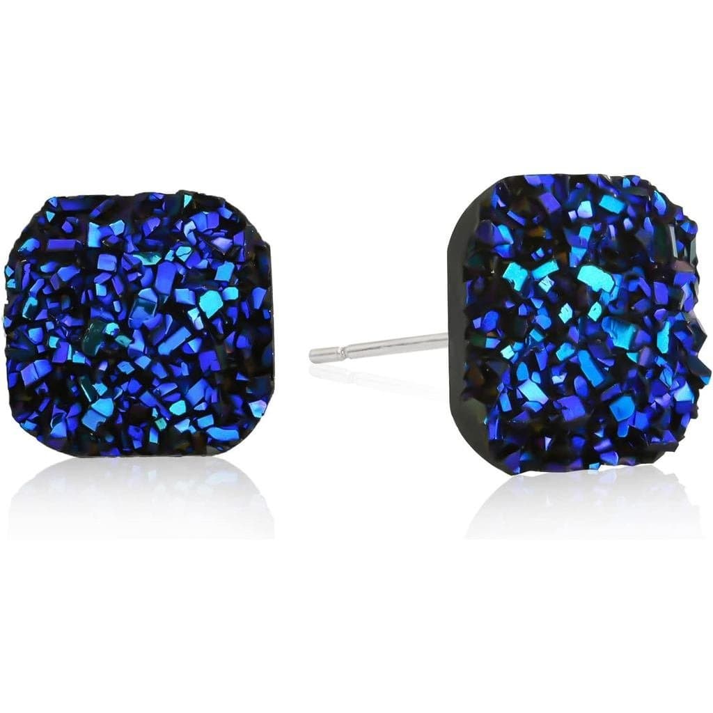 Brincos de Prata Esterlina 925 com Druzy Azul, Hipoalergênicos, Quadrados, para Mulheres, Moda Tendência XQ0O