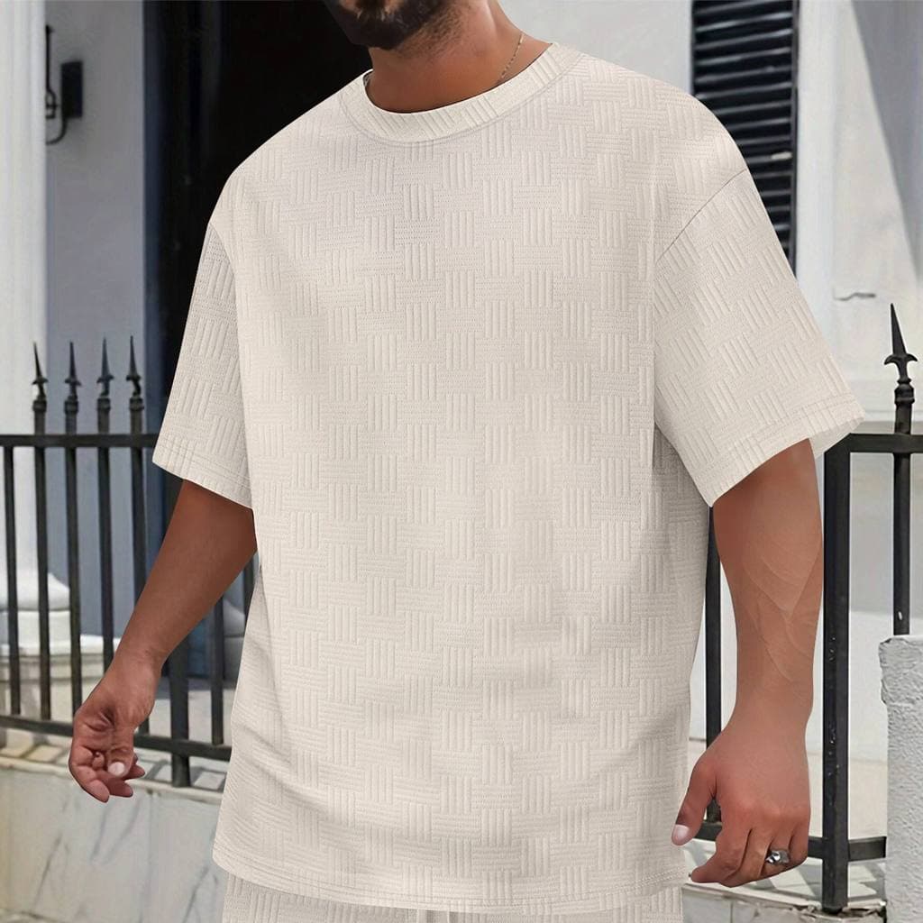 2026 comércio exterior americano verão masculino cor sólida Casual simples respirável Jacquard solto em torno do pescoço