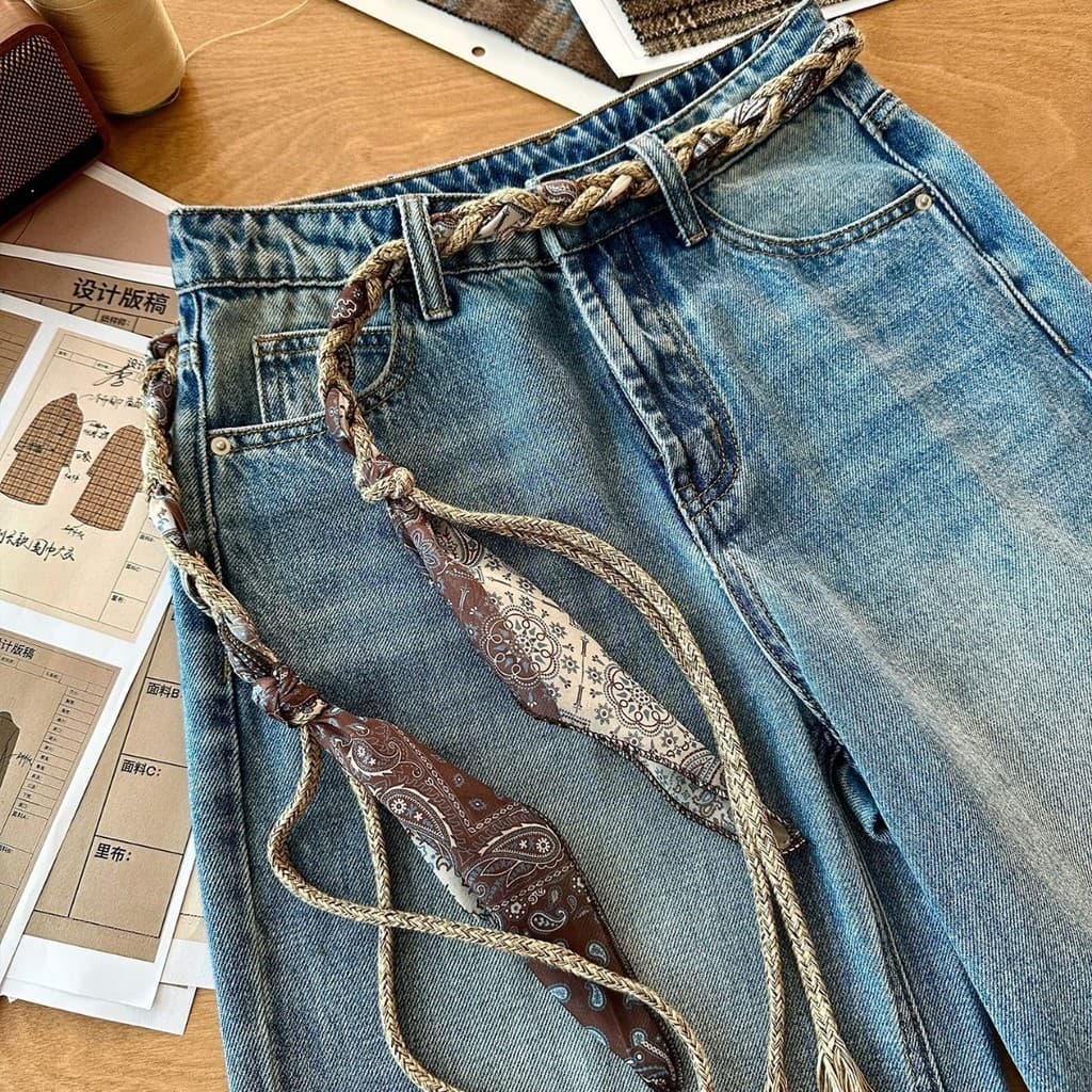 Cinto tecido à mão feminino combinando saia All-Match Retro Jeans acessórios de cintura frisado borla cintura corda amar