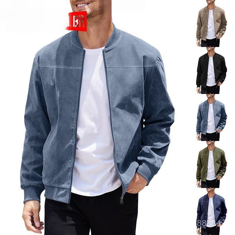Jaqueta masculina estilo aviador, gola de camurça, mangas compridas, cor sólida, modelo QL532 PCI6