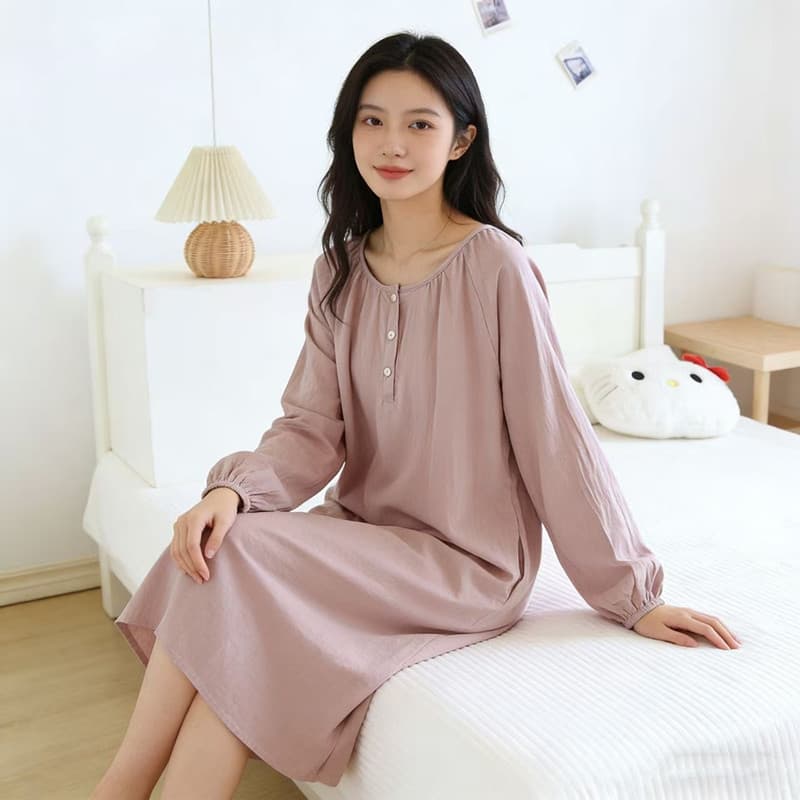 Camisola feminina primavera verão puro algodão estilo fino casa saia longa algodão fio longo estilo de uma peça solta pr