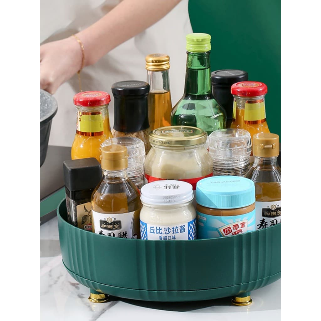 Cozinha rotativa tempero rack multifuncional tempero molho de soja vinagre rack de armazenamento luz luxo placa frutas t