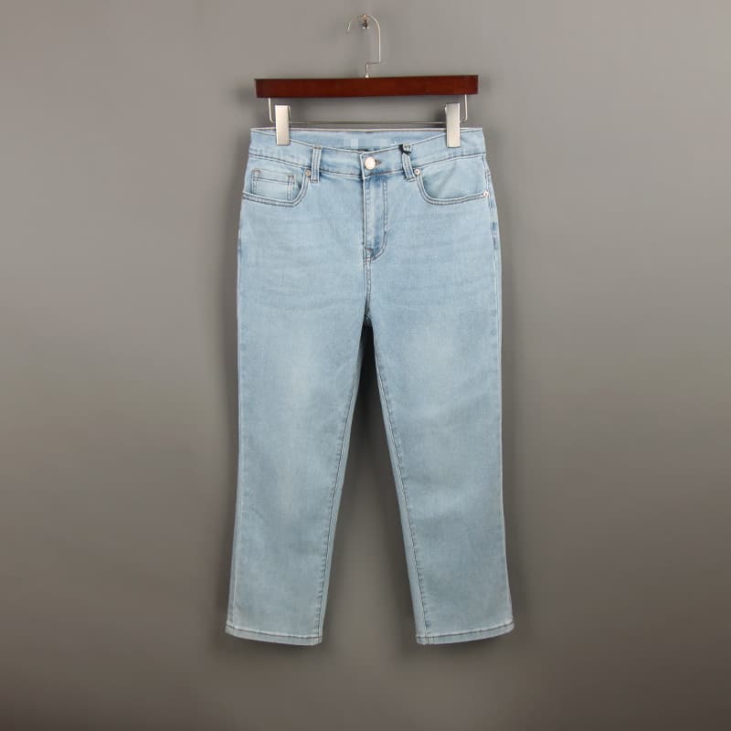 2024 outono luz azul malha Jeans feminino pedido estrangeiro 100kg tamanho grande cintura alta elástico mais magro olhar
