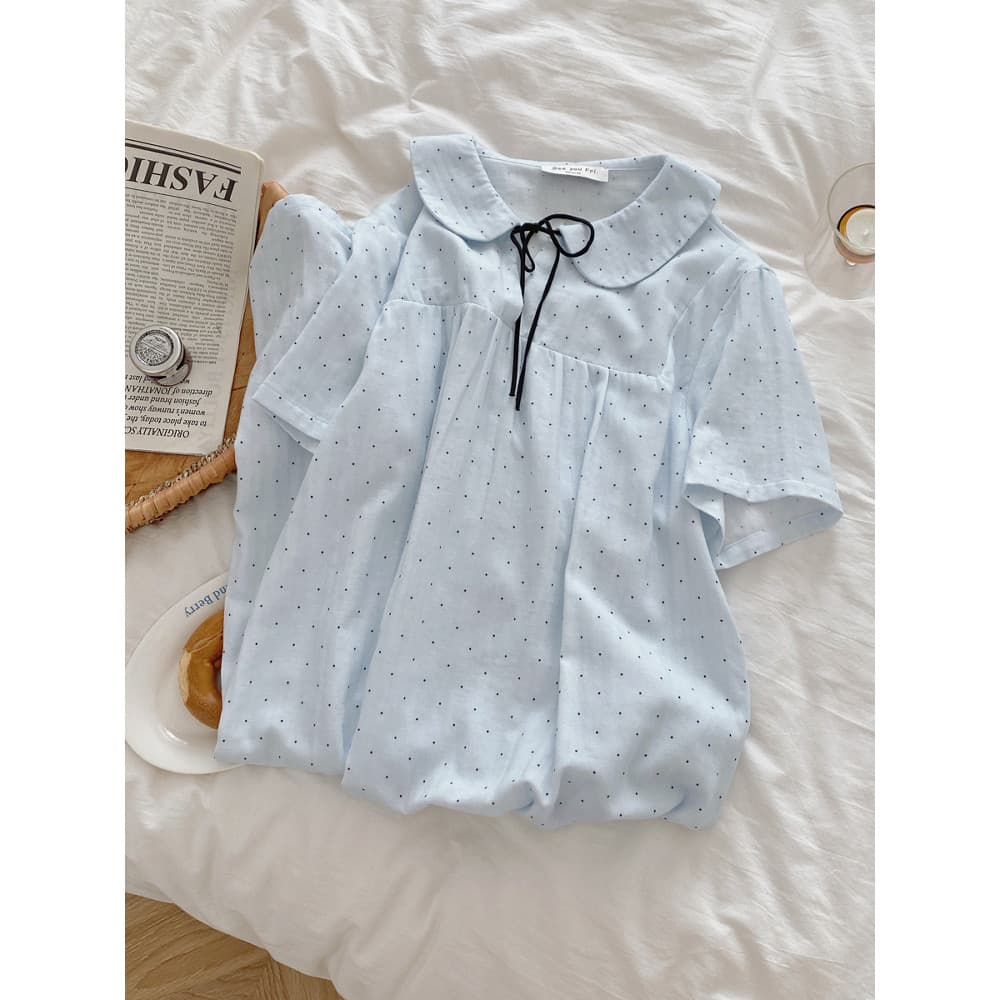 Jade Água Azul Menta |Camisola de gaze de camada dupla de alta densidade feminina verão manga curta bonito fresco puro a