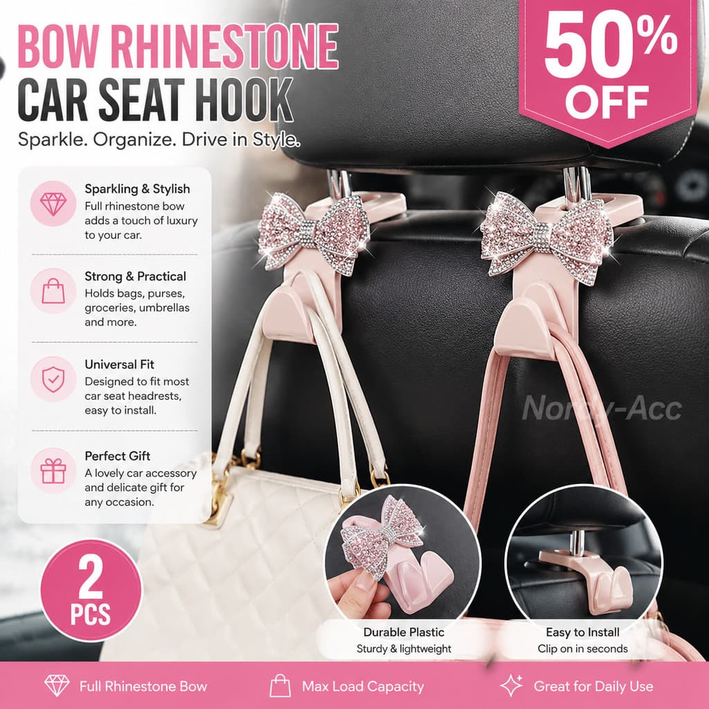 Gancho De Carro Com Arco RHINESTONE Completo Cabide Traseiro De Plástico Universal Decoração Elegante Para Armazenamento