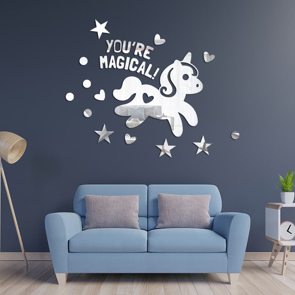 Bonito dos desenhos animados Pegasus acrílico espelho adesivos de parede sala estar quarto decoração da parede do quarto