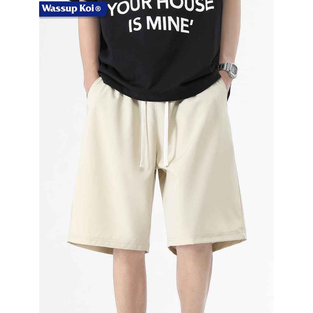 WASSUP KOI Co-Branded Verão Solto Respirável Shorts de Seda Gelo Fino Perna Larga Legal Esportes Casuais Calças de Cinco