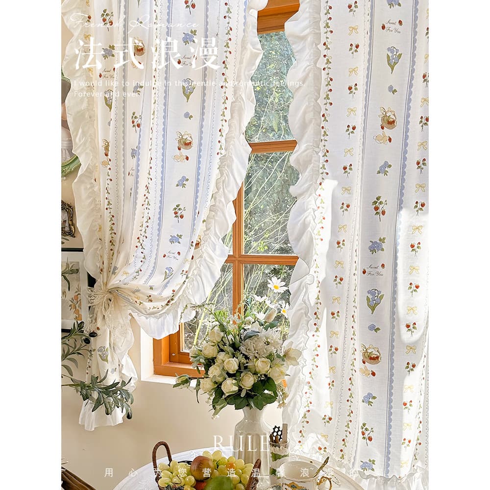 Estilo coreano fresco Floral cortina listrado quarto Bay janela divisória do quarto das crianças ins estilo francês Past