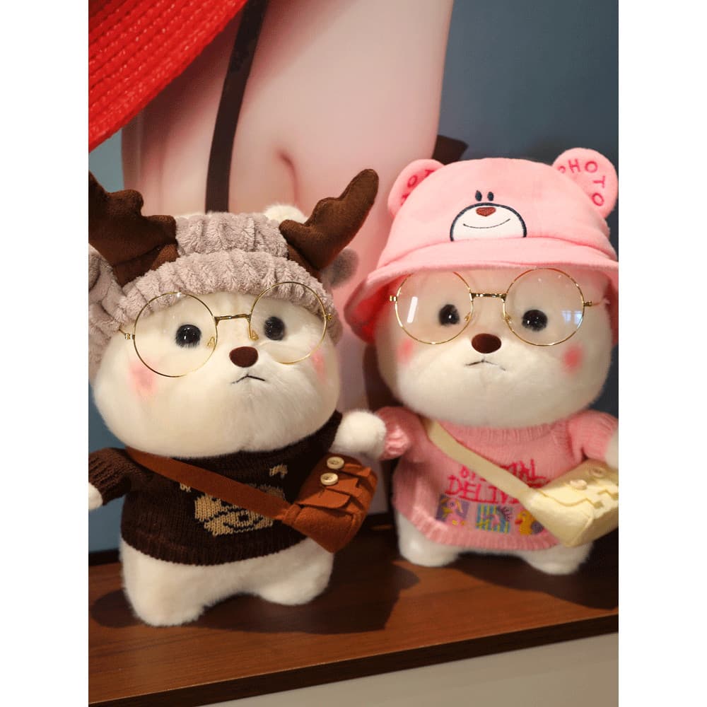Bonito vestir urso boneca boneca pequeno urso branco brinquedo de pelúcia urso de pelúcia caixa de presente boneca menin