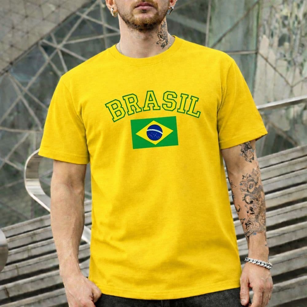 Camiseta Brasil Bandeira Masculina 100% Algodão Copa do Mundo Seleção Casual Retro Confortável