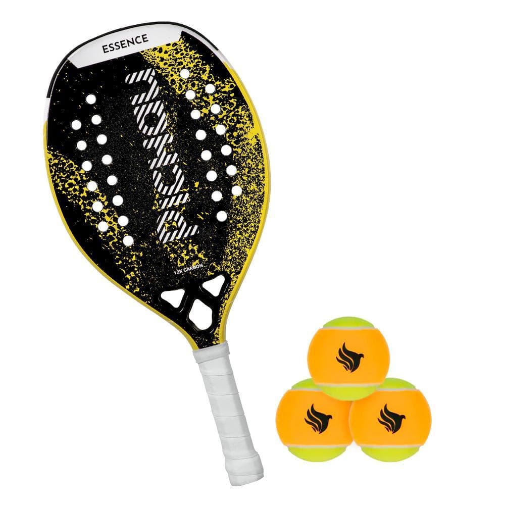 Kit Raquete de Beach Tennis Pichau Golden Cove 12K Carbon 28 Furos + Kit Bolas de Beach Tennis Pichau