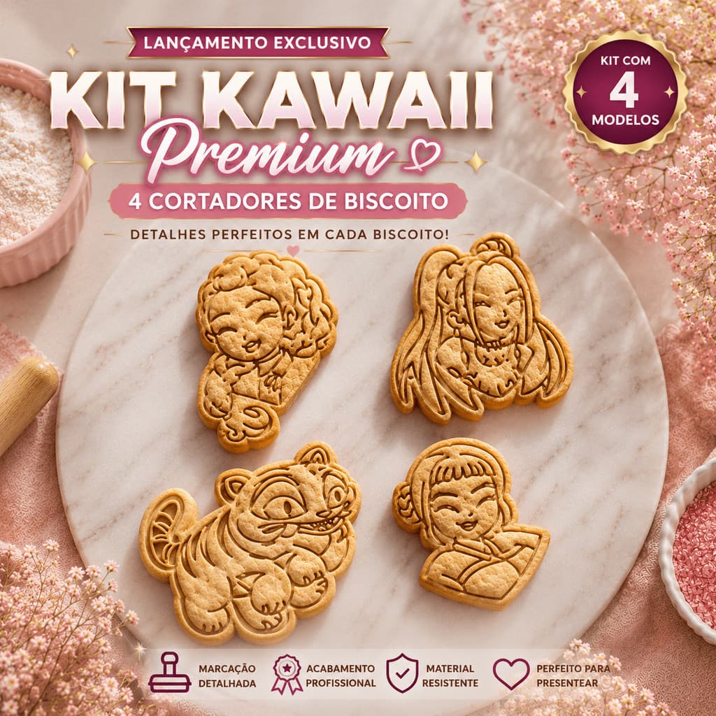 Kit 4 Cortadores de Biscoito Personagens Decorativos Molde para Biscoito Fondant e Confeitaria Criativa