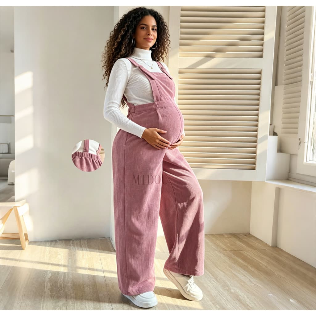 Outono inverno moda calças de maternidade cintura estiramento solto veludo macacão conjunto à prova de frio calor