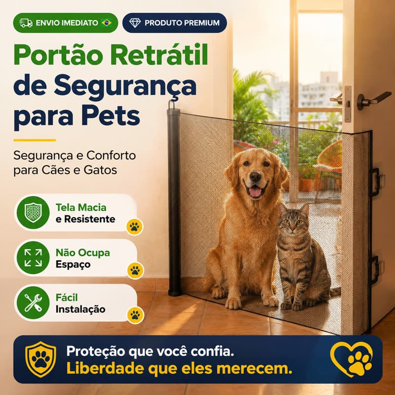 Portão Retrátil de Segurança para Pets e Bebês Tela de Proteção Ajustável Cercadinho Cães Gatos Grade para Portas
