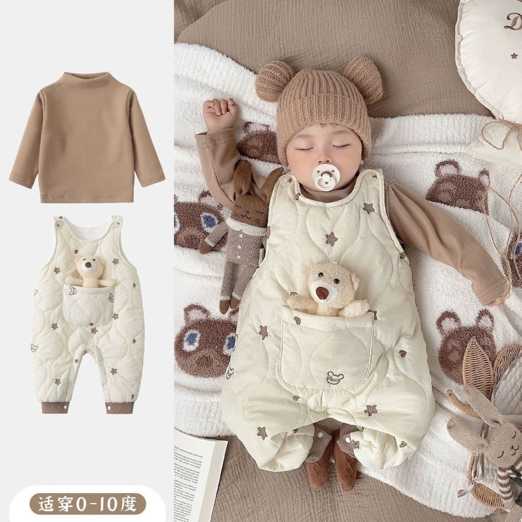 Bebê outono inverno macacão conjunto mais veludo quente bonito influenciador Super bonito macacão do bebê primavera exte