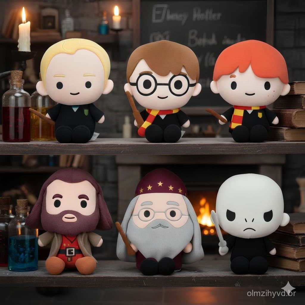 Brinquedos de Pelúcia Harry Potter, Ron Weasley, Voldemort, Dumbledore, Draco Malfoy, Hagrid 20cm - Macios e Hipoalergên