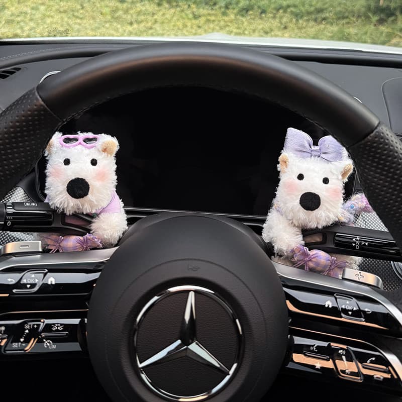 West Highland carro bloco decoração sinal de volta filhote de cachorro boneca limpador bloco decoração feminino
