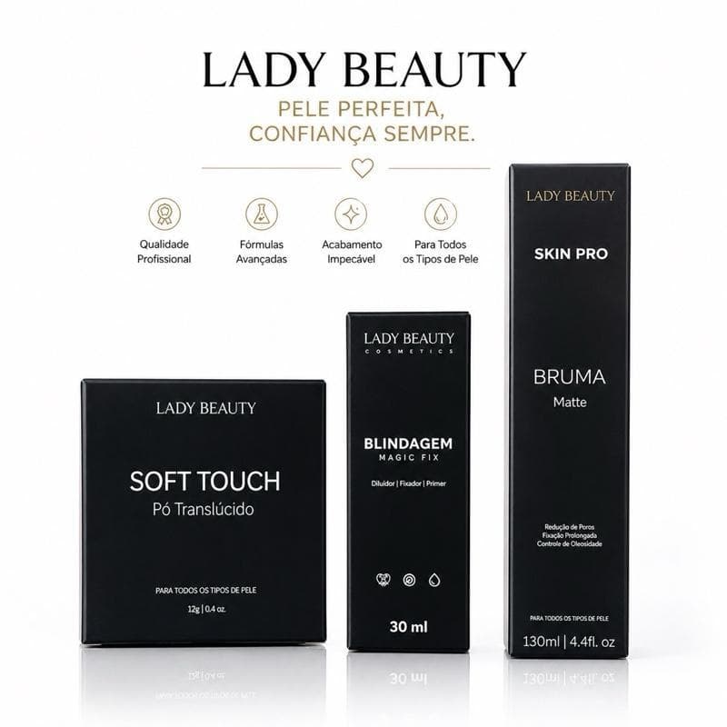 Kit Máxima Fixação| Pó Translúcido | Bruma Matte Fixadora 130 ml| Blindagem Poderosa 30ml Acabamento Profissional