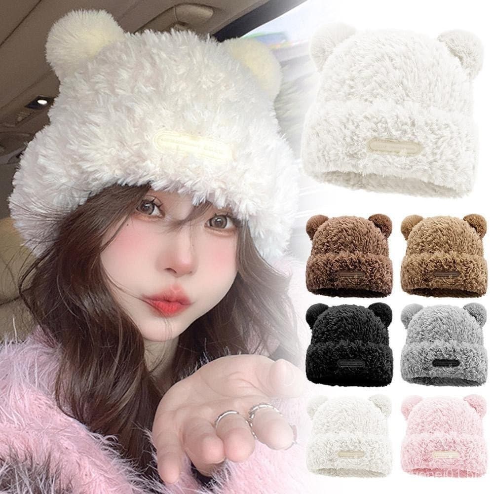 Bonito Urso Orelha Gorro Chapéu Para Mulheres Boné De Pelúcia Moda Acessórios O Cabelo G3g1