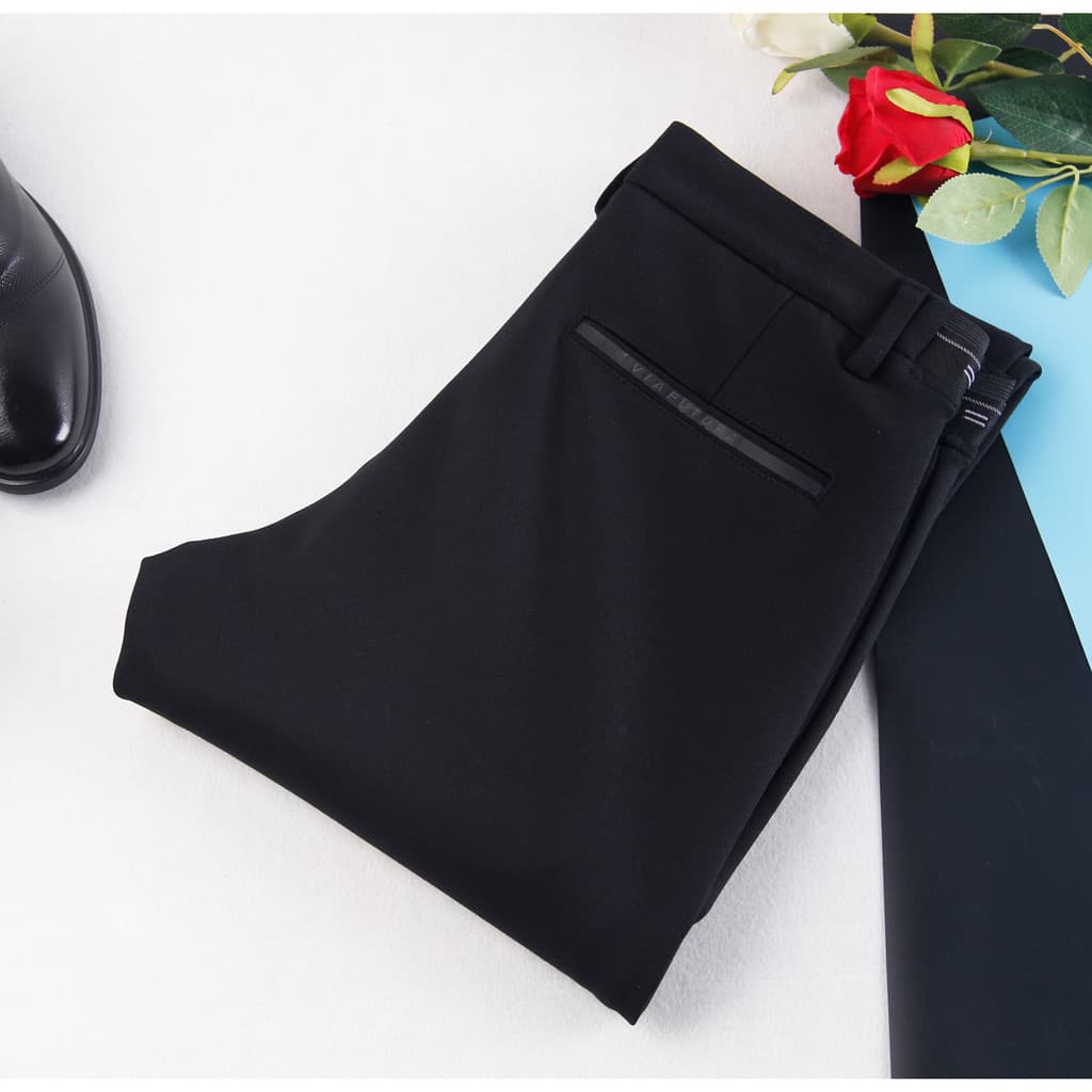 HL282667 Sea Series Plus Velvet Calças casuais masculinas Slim-fit Calças justas Cor sólida Preto Stretch Cintura média