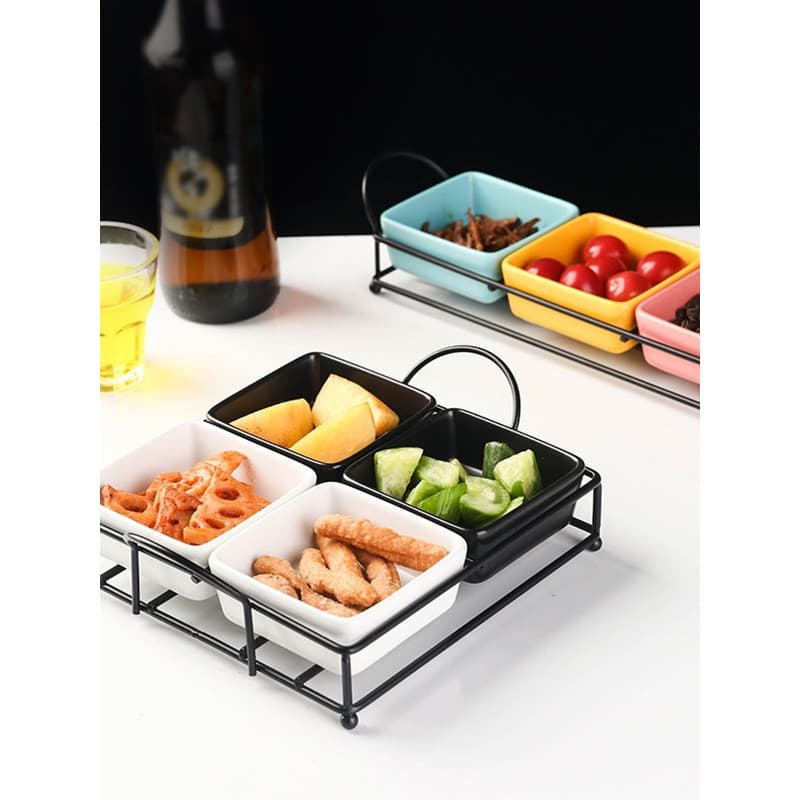 Prato de compartimento de cerâmica doméstico, prato de tempero para lanche de frutas secas, prato de lanche KTV, compart