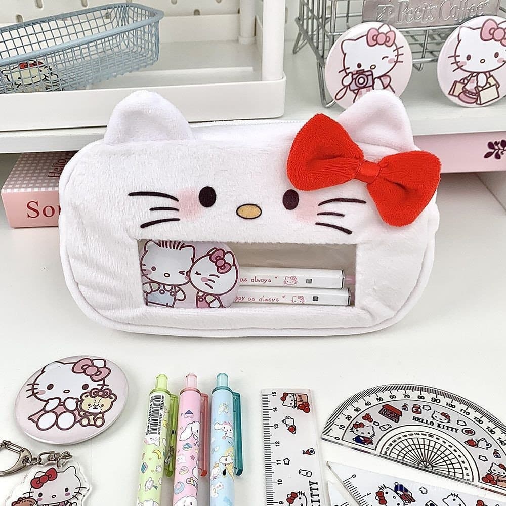 Olá Kitty Dos Desenhos Animados Caneta Saco Grande Capacidade Caso De Lápis Estudante Papelaria Organizador Caixa Cosmét