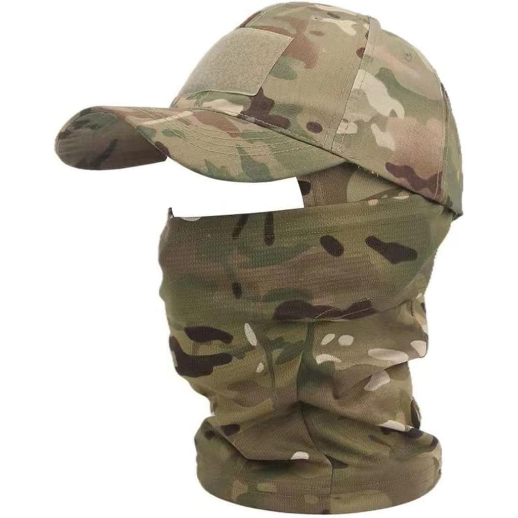 Máscara de Camuflagem para o Rosto, Conjunto de Boné de Beisebol com Máscara, com Protetor de Pescoço UV Refrescante, Má