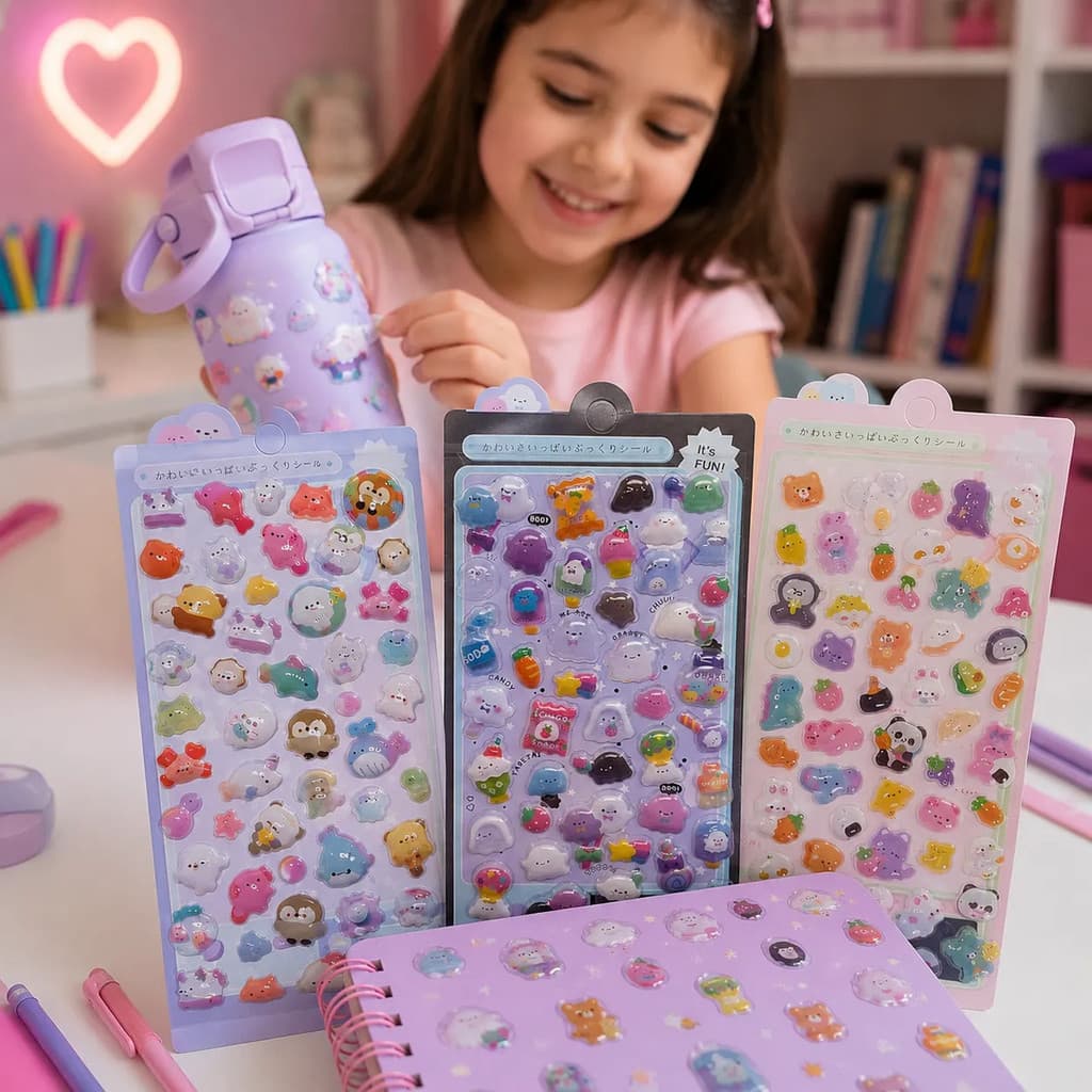 Adesivos 3d Infantil Papelaria Fofa Kawaii Cartela C/50 Un