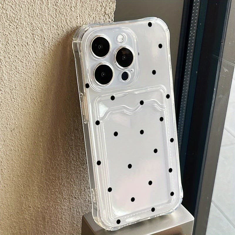 Capinha poá preto transparente com cartãoa Anti-impacto Para iPhone 17 16 pro max 11 12 13 14 15 plus capa