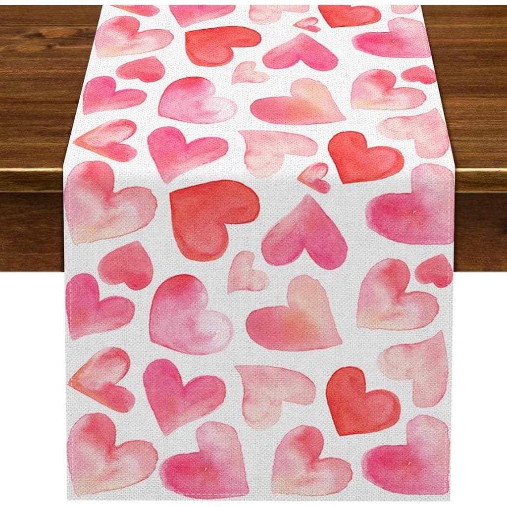 Nepnuser Caminho de Mesa para o Dia dos Namorados, Decoração de Festa de Aniversário, Coração em Aquarela Rosa, Decoraçã