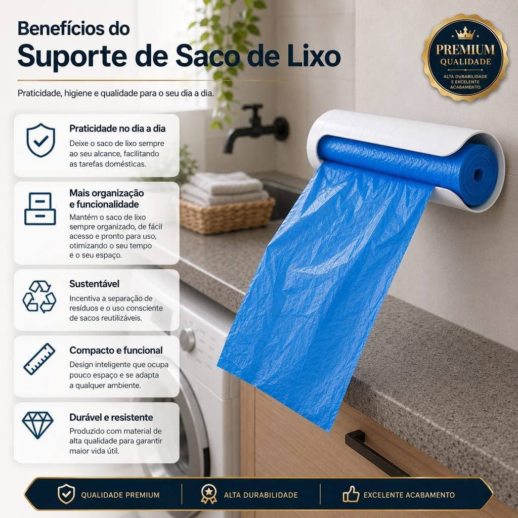 Suporte para Rolo de Saco de Lixo Para Casa Em Cozinha Banheiro Dispenser Porta Sacolas - Puxa Saco